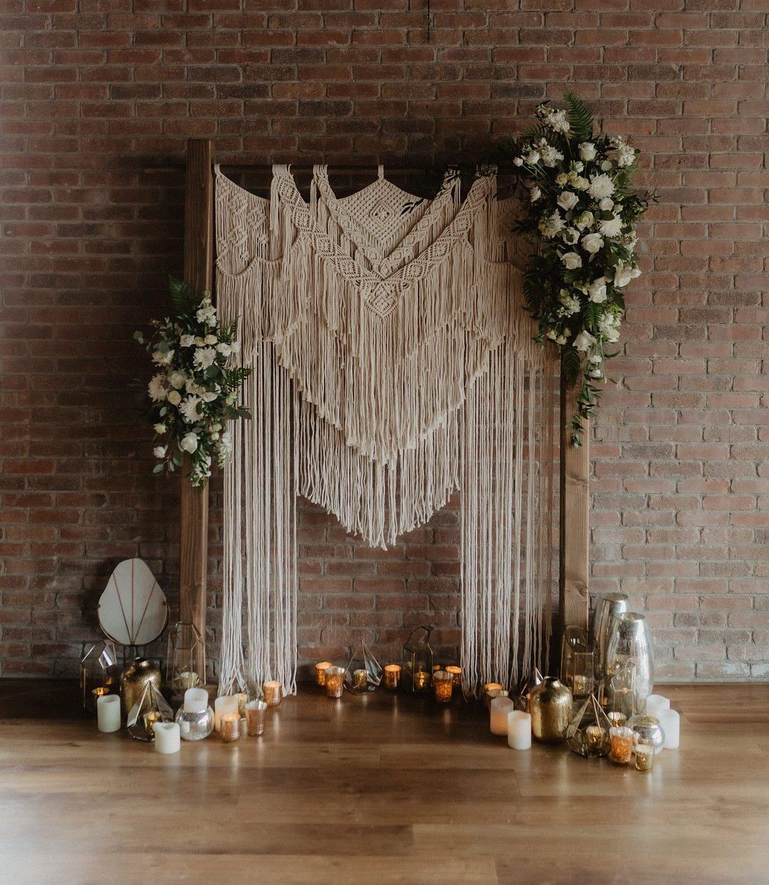 ceremony arch with macrame and florals