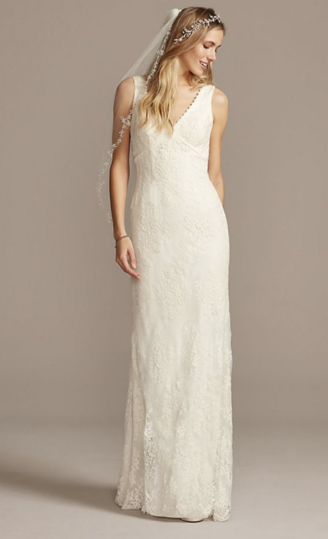 Flower Lace V Neck Wedding Gown