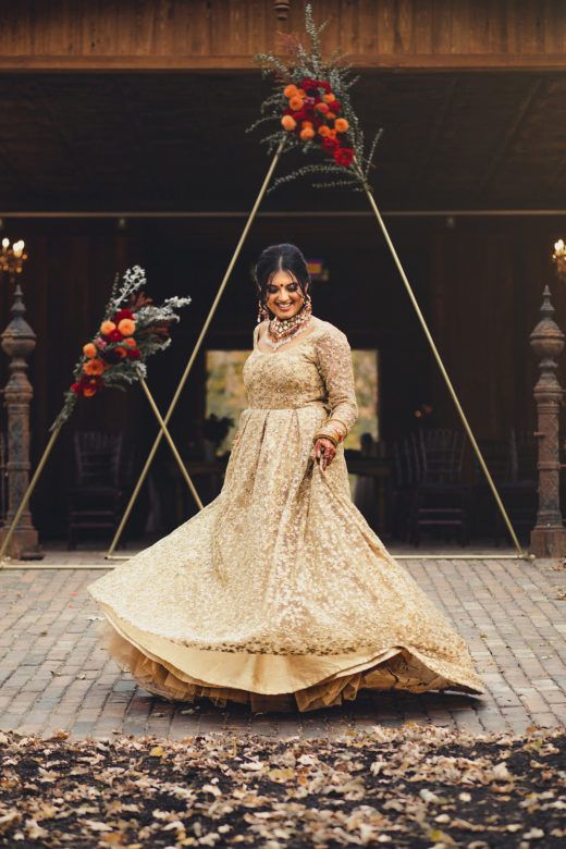 Bride smiling twirling in wedding dress