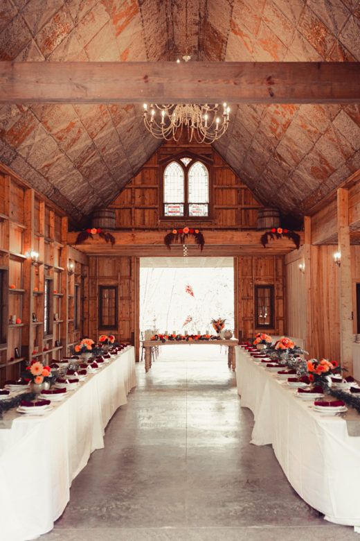 Barn decorated for wedding ceremony