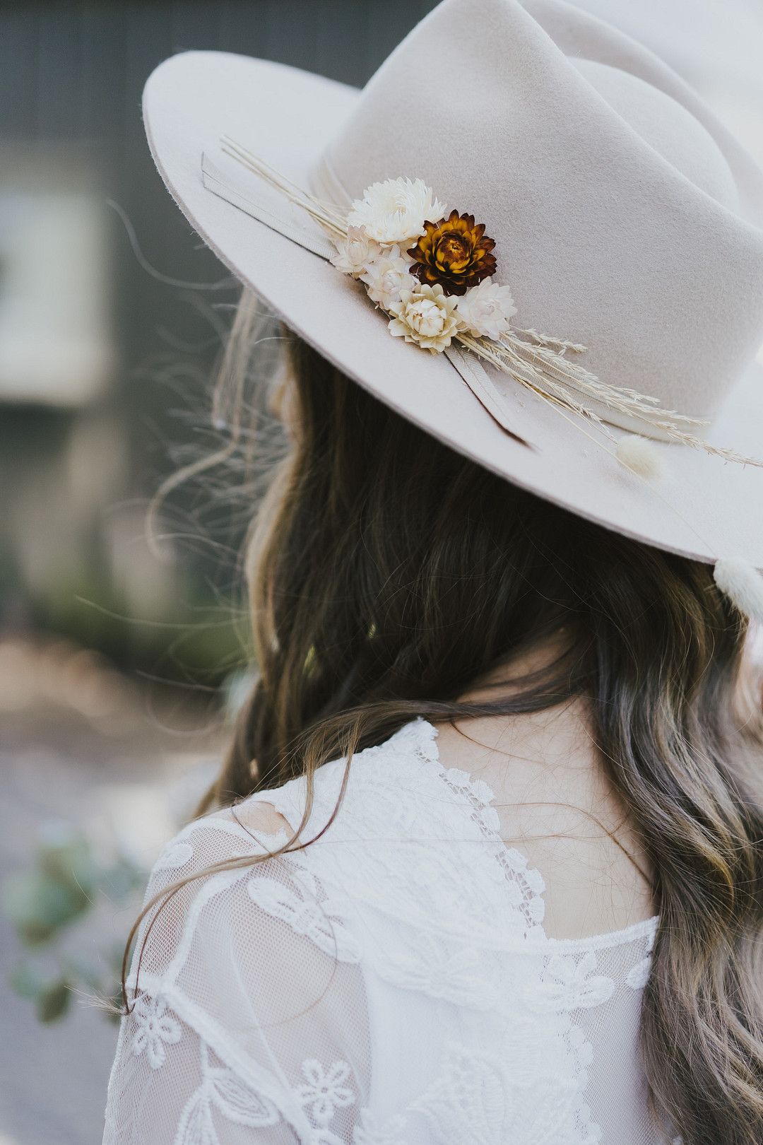 bride hat with dried flowers
