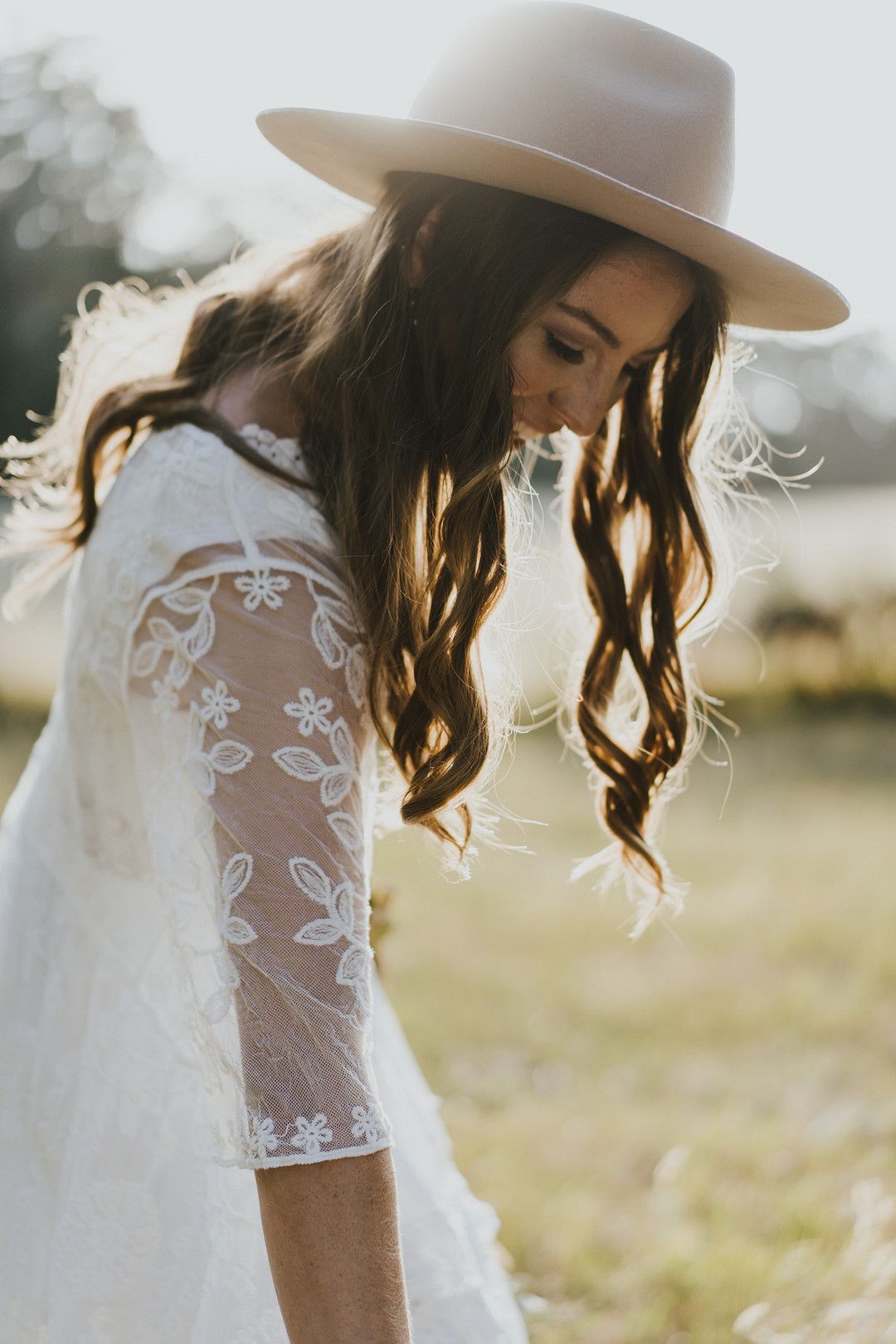 rustic bride in white wedding dress