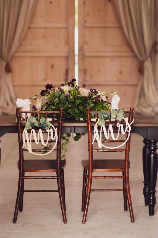 mr and mrs signs on chairs