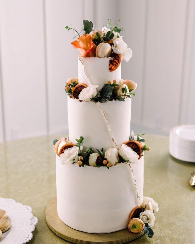 three tier wedding cake with macarons