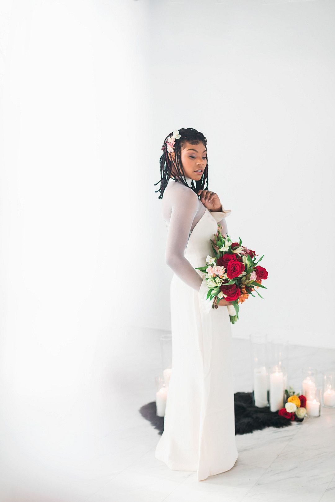 bride in clean and modern wedding dress