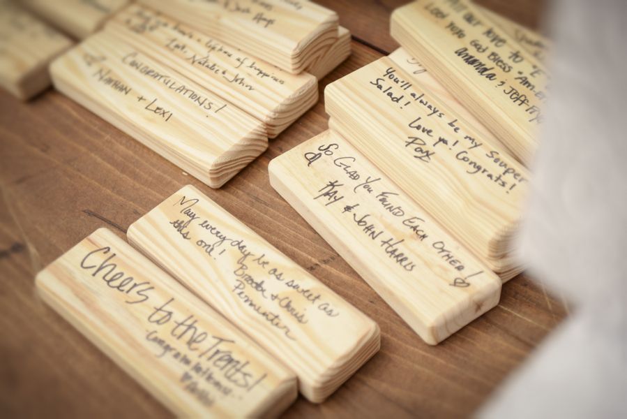 wedding guest book made from jenga pieces