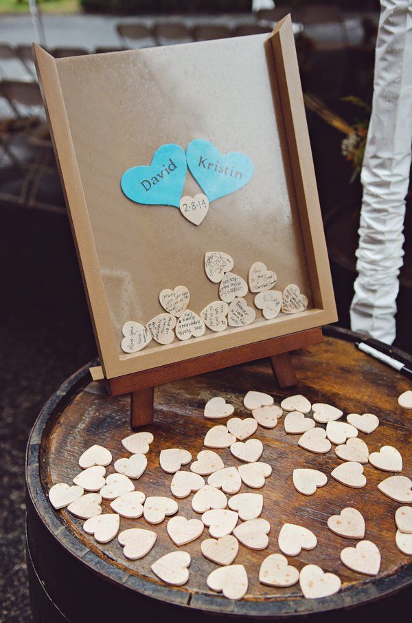 shadow box and wooden heart guestbook