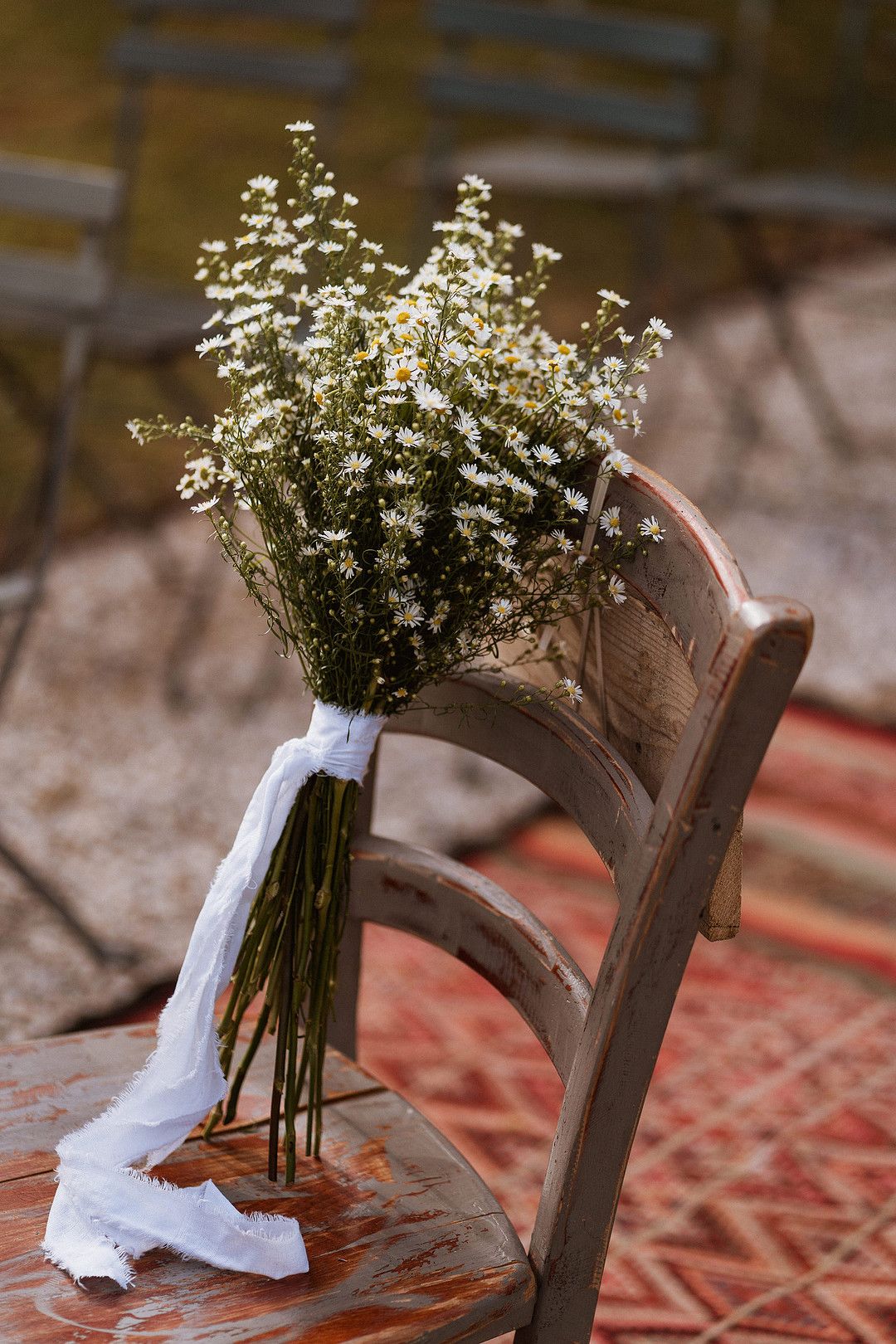 wedding bouquet on chair