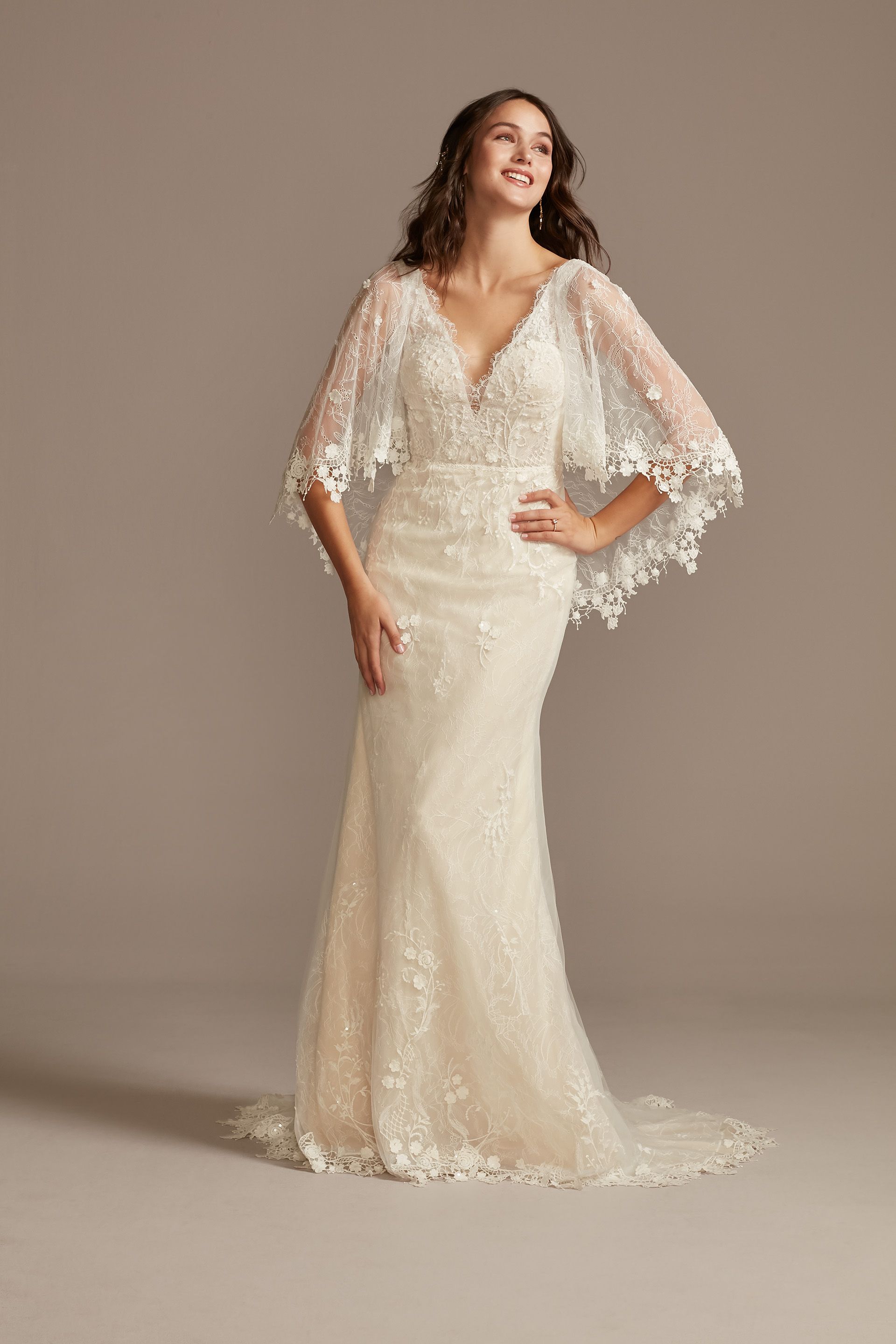 Lace Wedding Dress with Crochet Trim Capelet