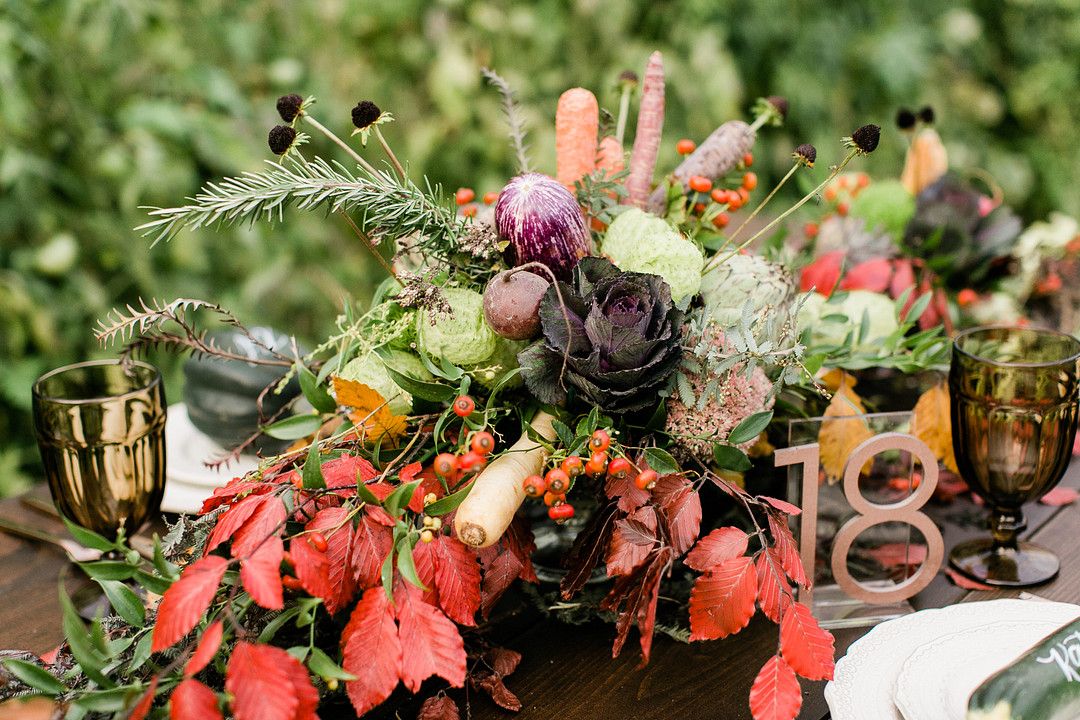 wedding centerpiece with vegetable accents