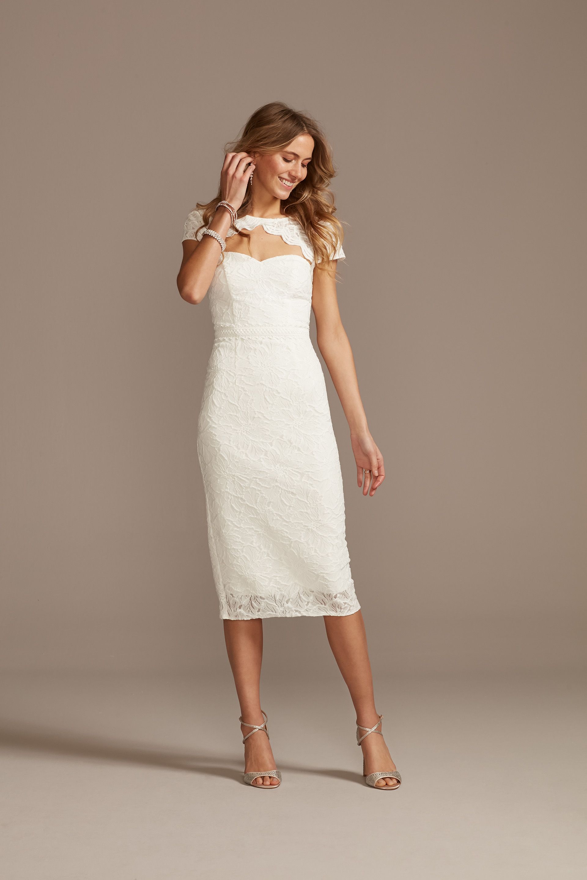 Cap Sleeve Lace Dress with Scalloped Keyhole