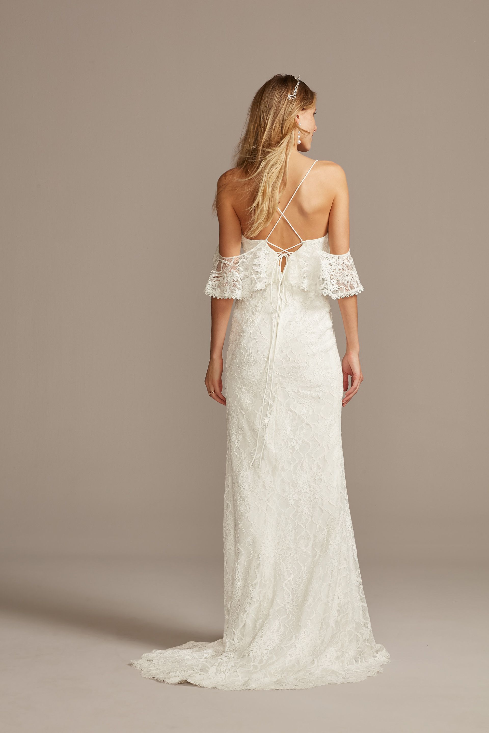 Cold Shoulder Wedding Dress with Ruffled Sleeves