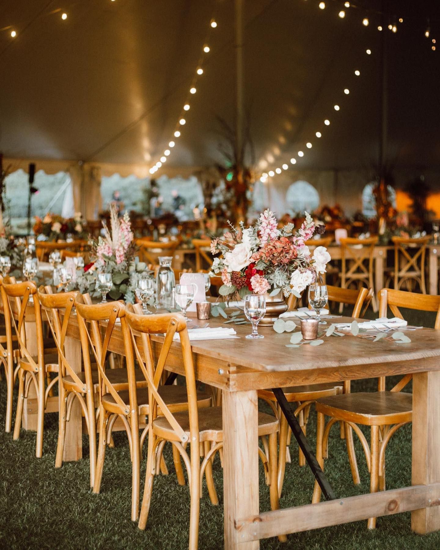 classic rustic wedding table with woods and muted florals