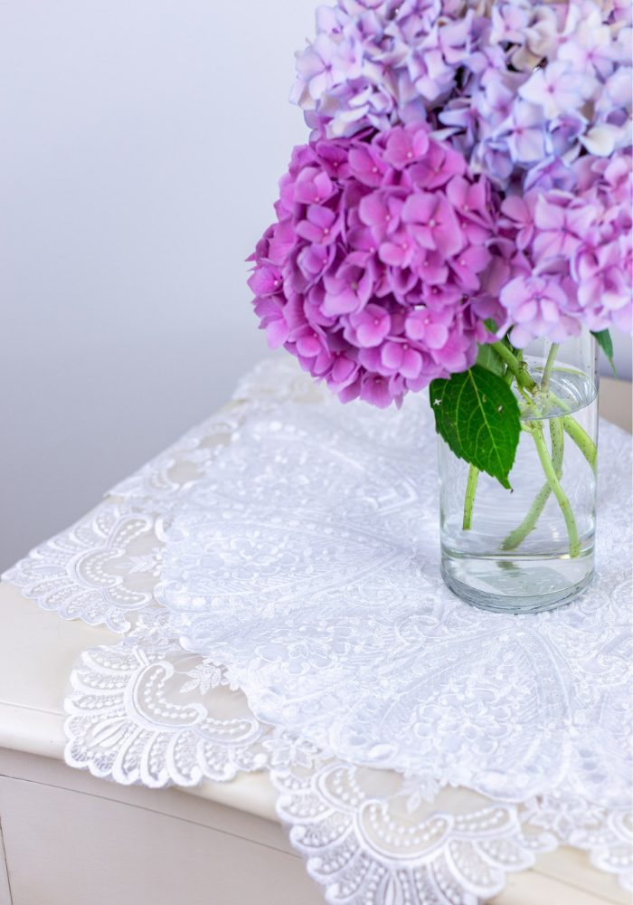 table runner made from mother's wedding dress