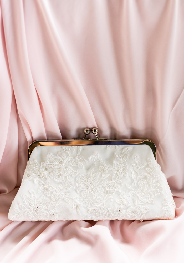 clutch made from mother's wedding dress