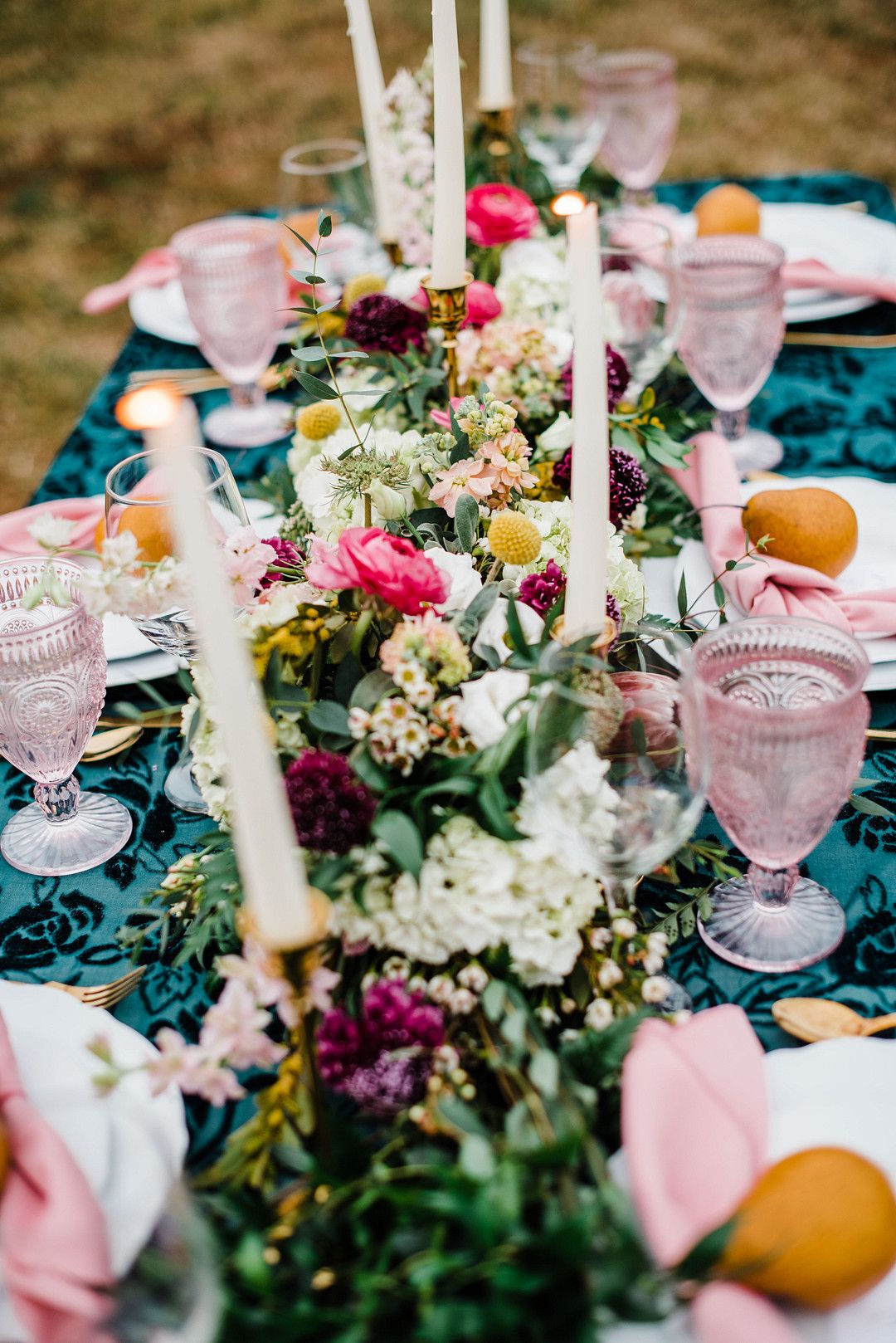 colorful petal themed wedding tablescape