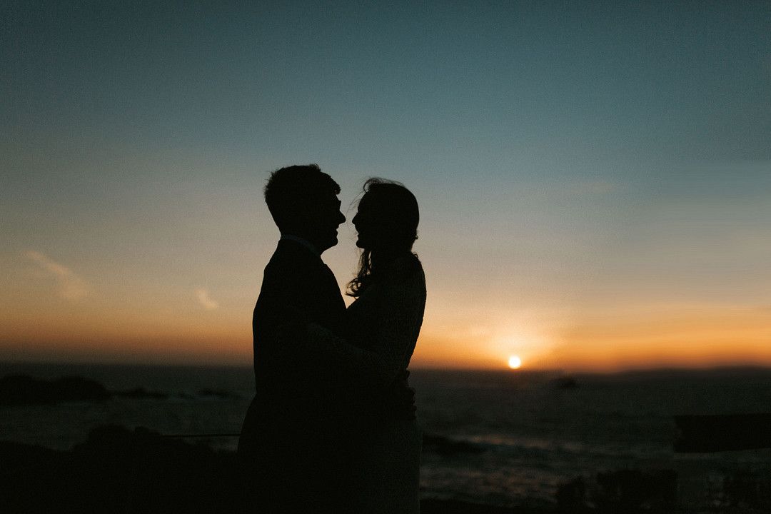 bride and groom at big sur redwoods elopement at sunset