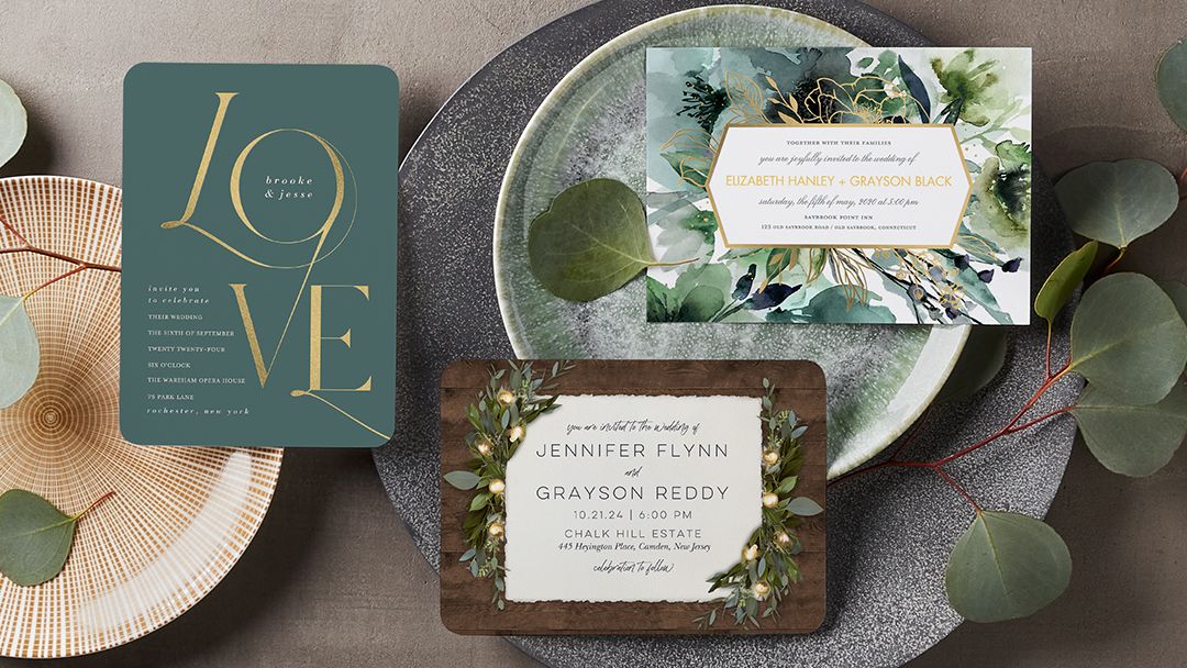 green wedding invitations from the wedding shop by shutterfly