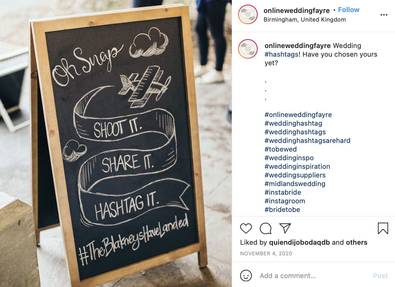 wedding sign with hashtag