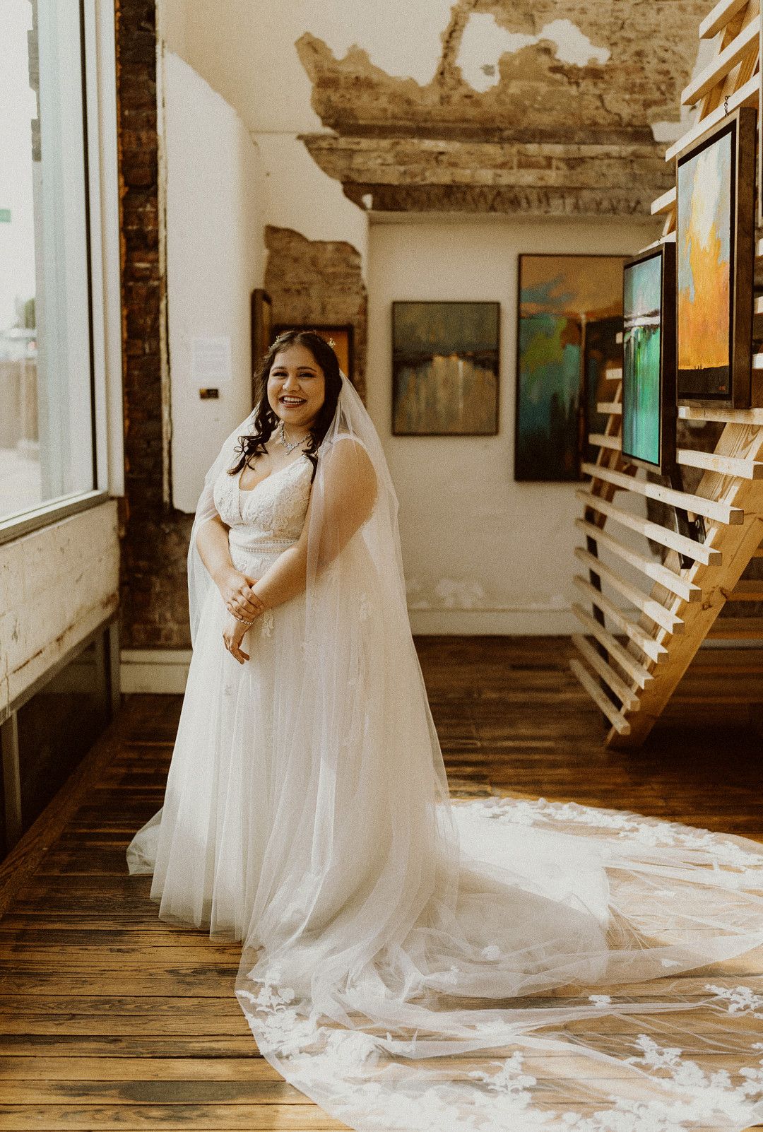 bride wearing stunning wedding gown