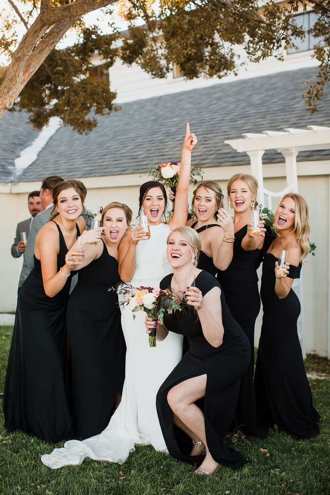 black and white wedding bridal party