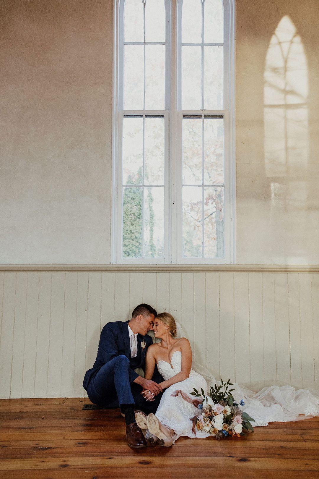intimate moment between bride and groom