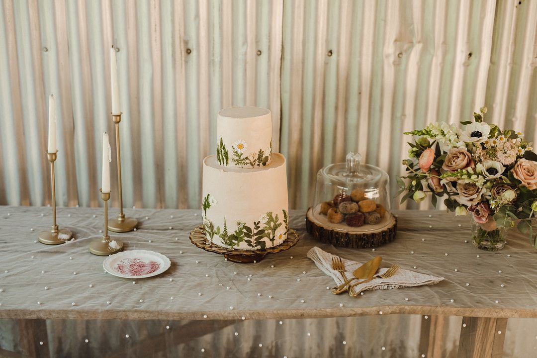 whimsical garden wedding dessert table