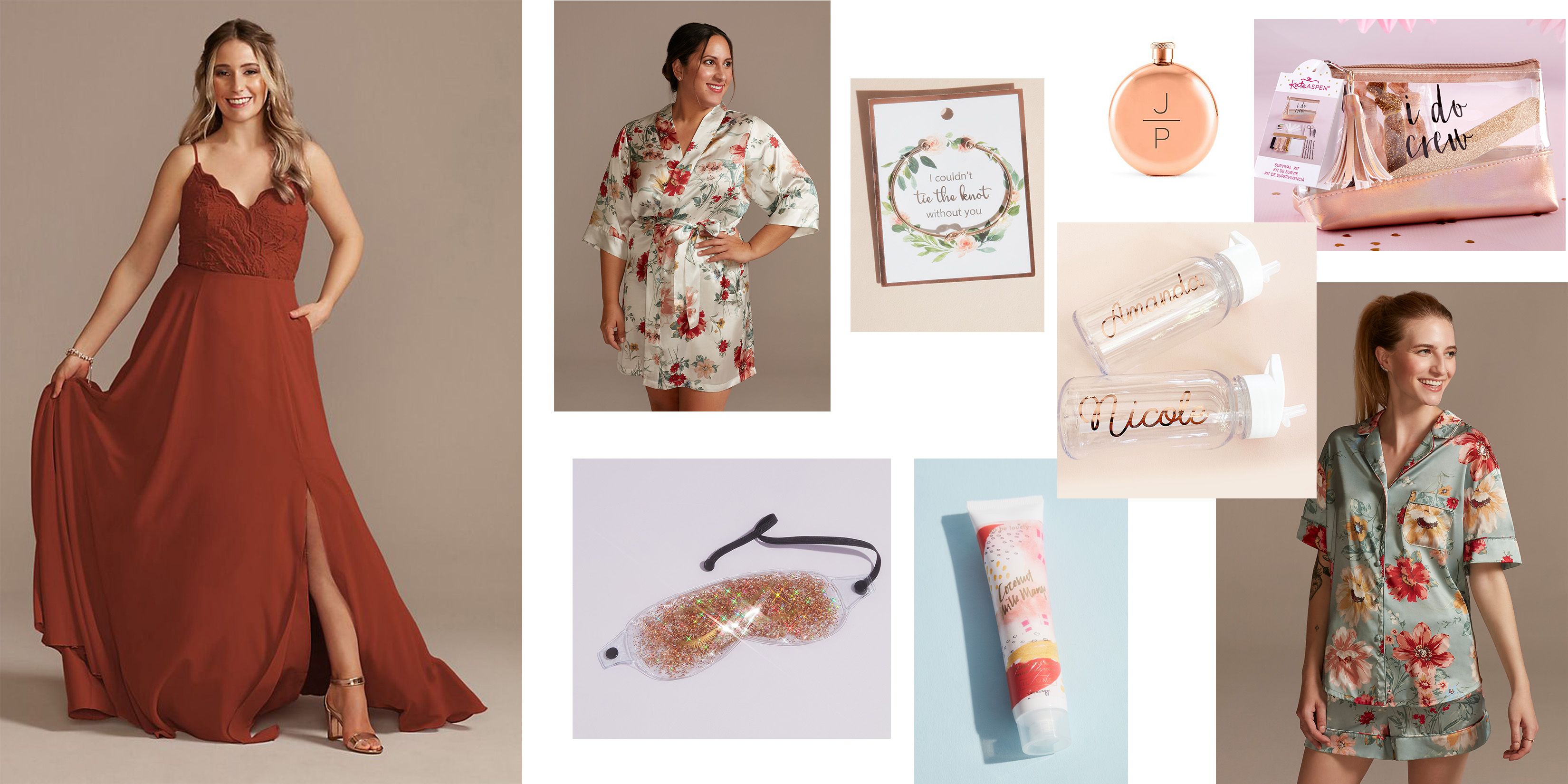 cinnamon color-coordinating bridesmaid dresses & gifts