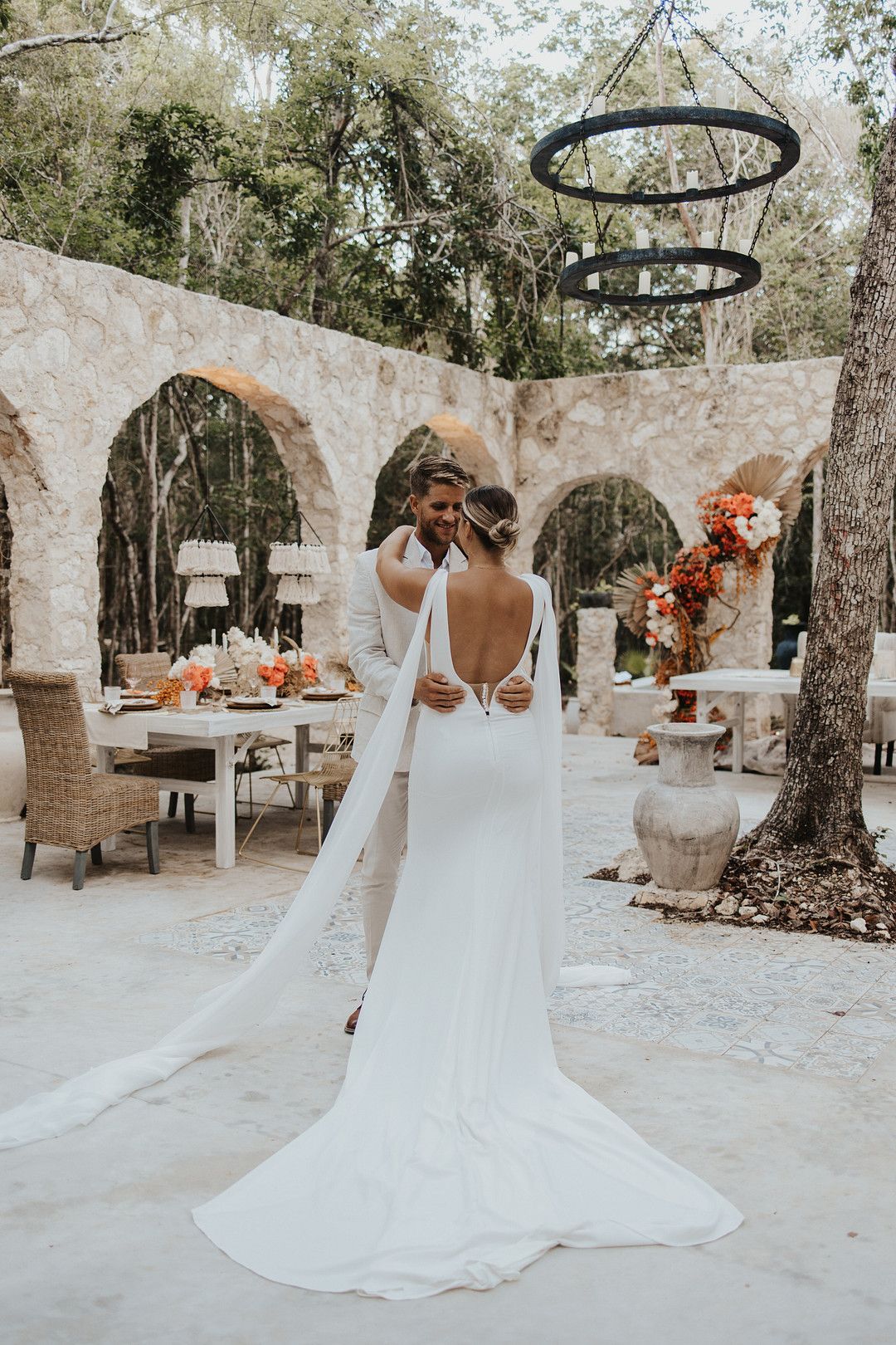 bride and groom dancing at micro wedding inspiration shoot in Tulum