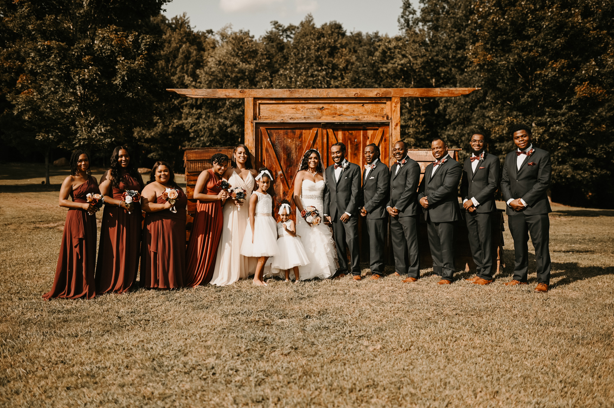 simple and elegant outdoor fall wedding bridal party