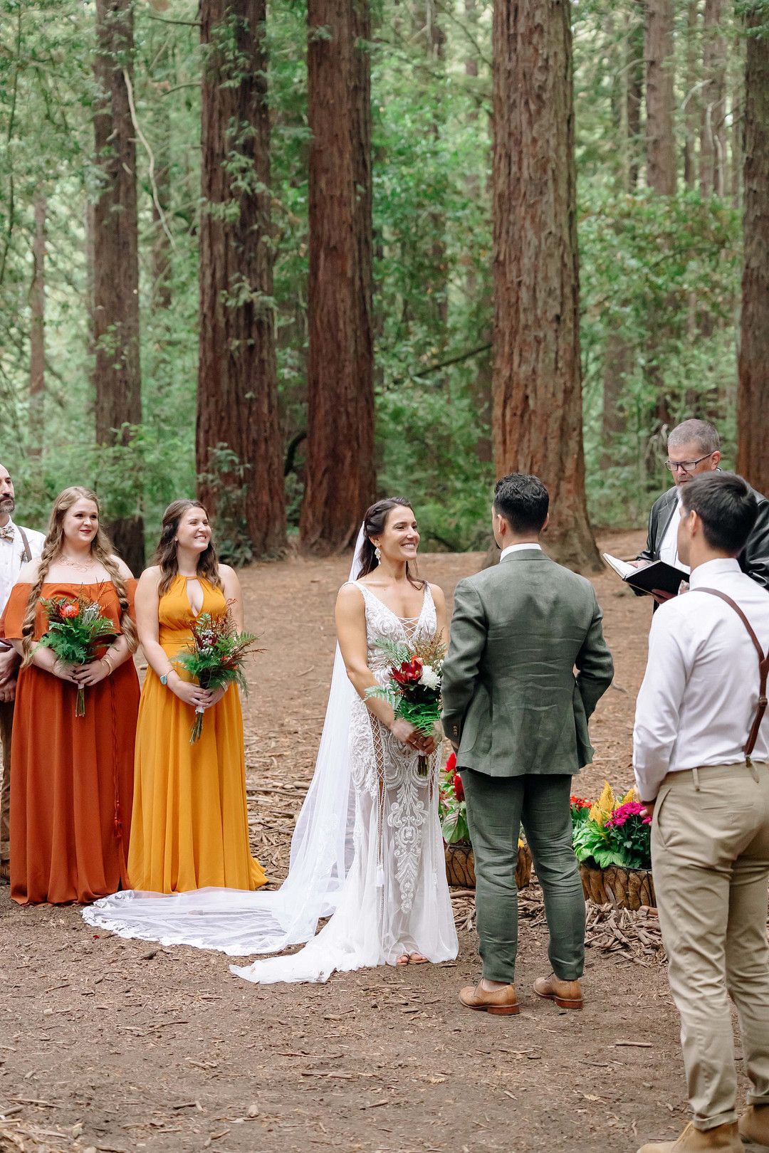 bride and groom at altar at Moroccan forest wedding in california 