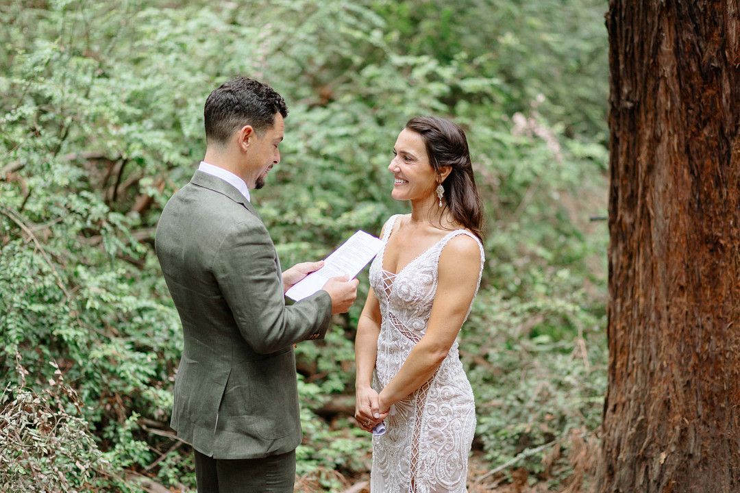 bride and groom at Moroccan forest wedding in california 