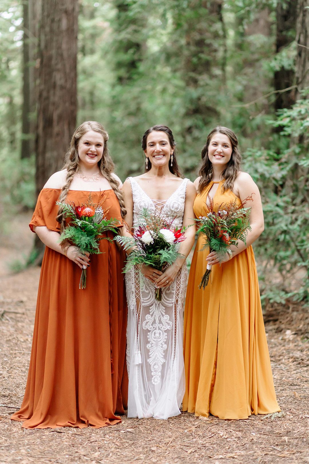 bride and bridesmaids at Moroccan forest wedding in california