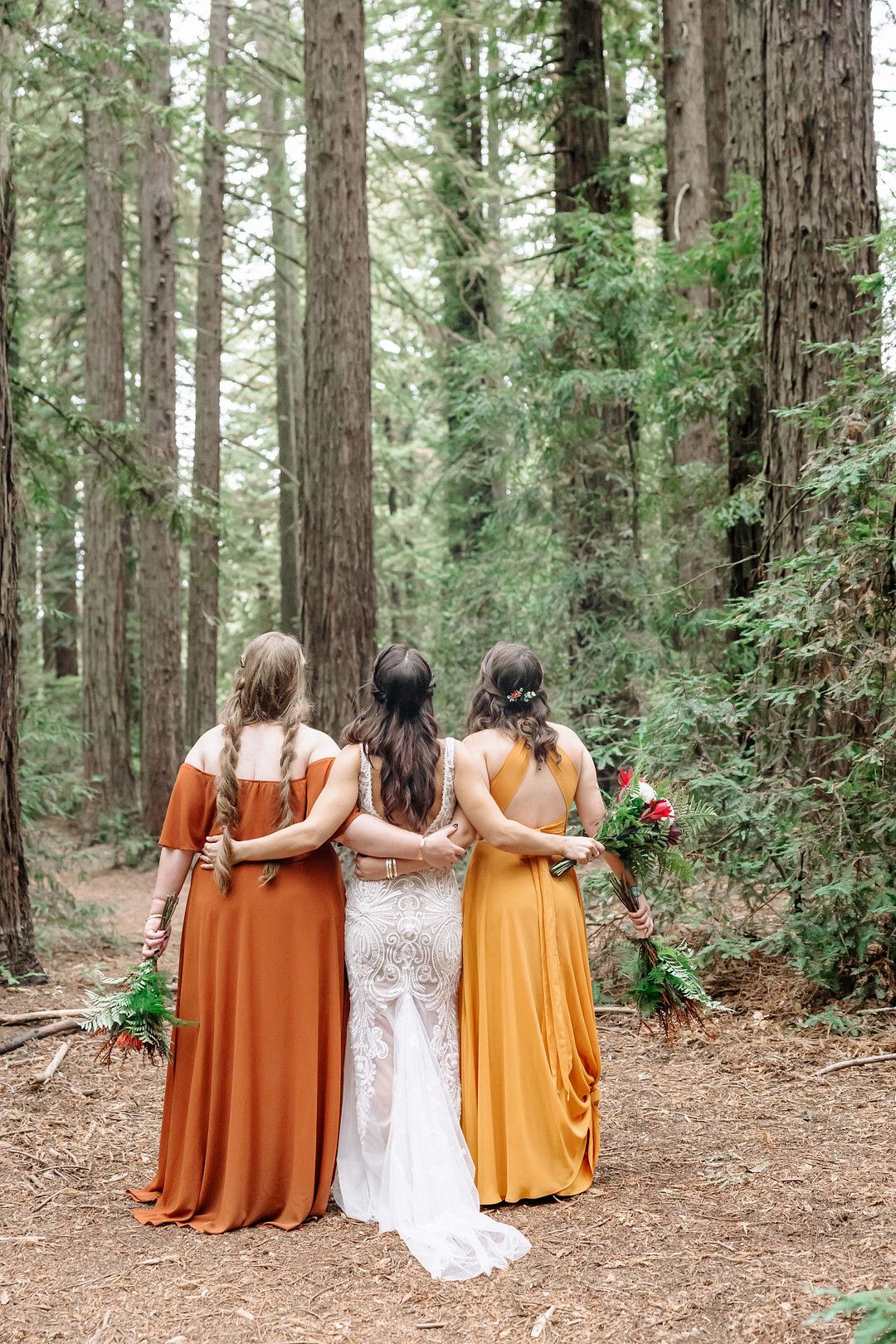 bride and bridesmaid at Moroccan forest wedding in california