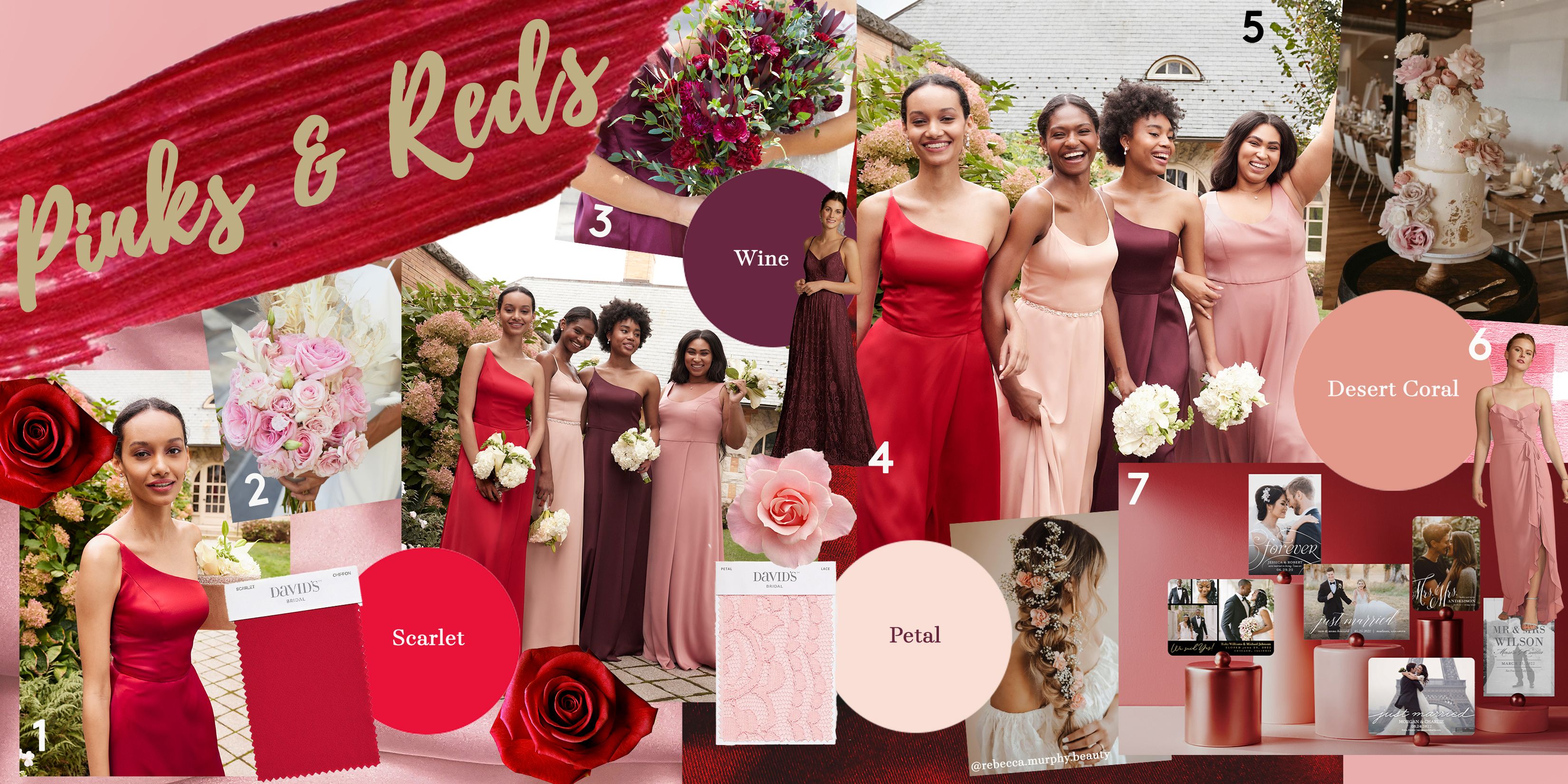 pinks and red spring 2022 wedding color palette