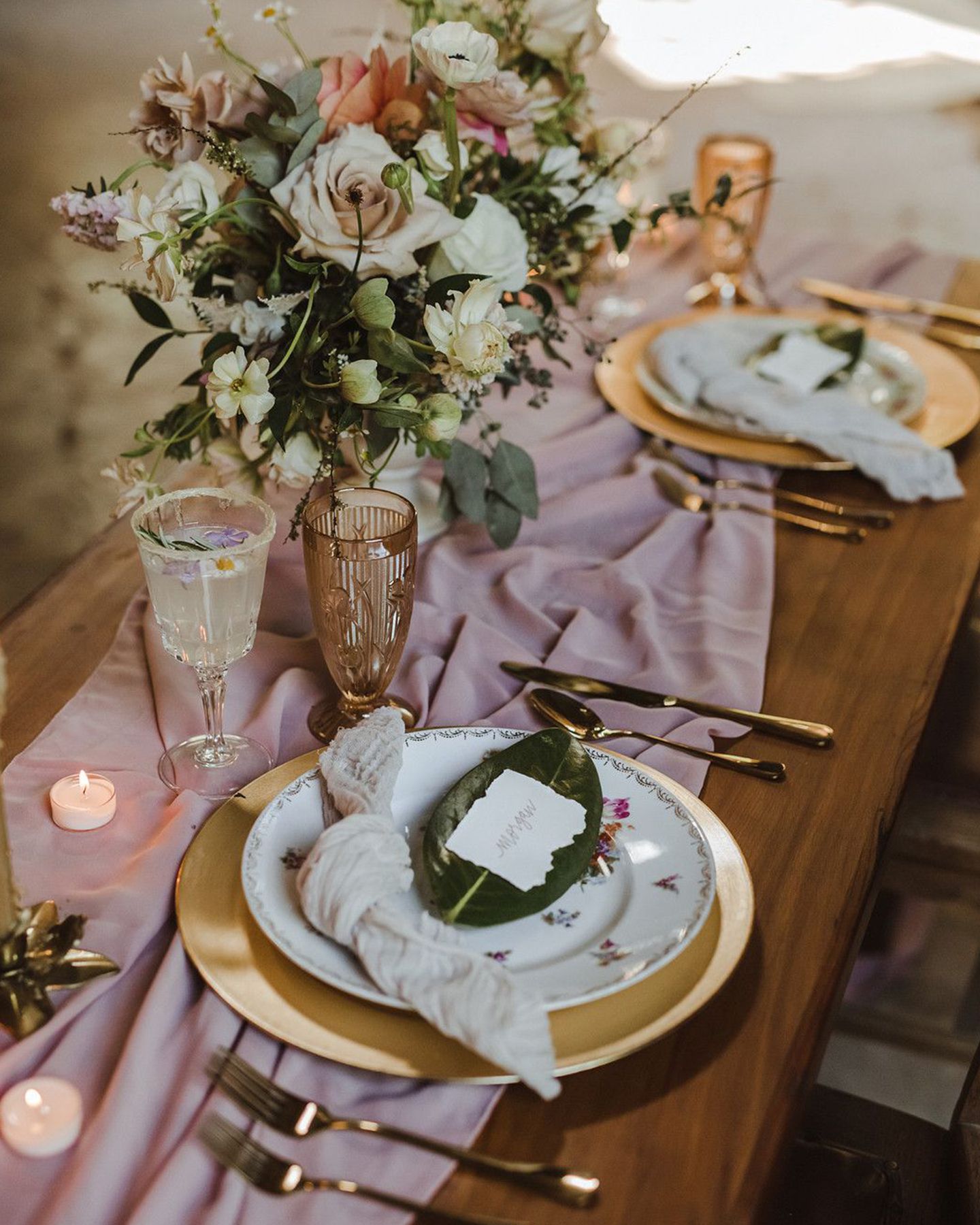 pink wedding tablescape