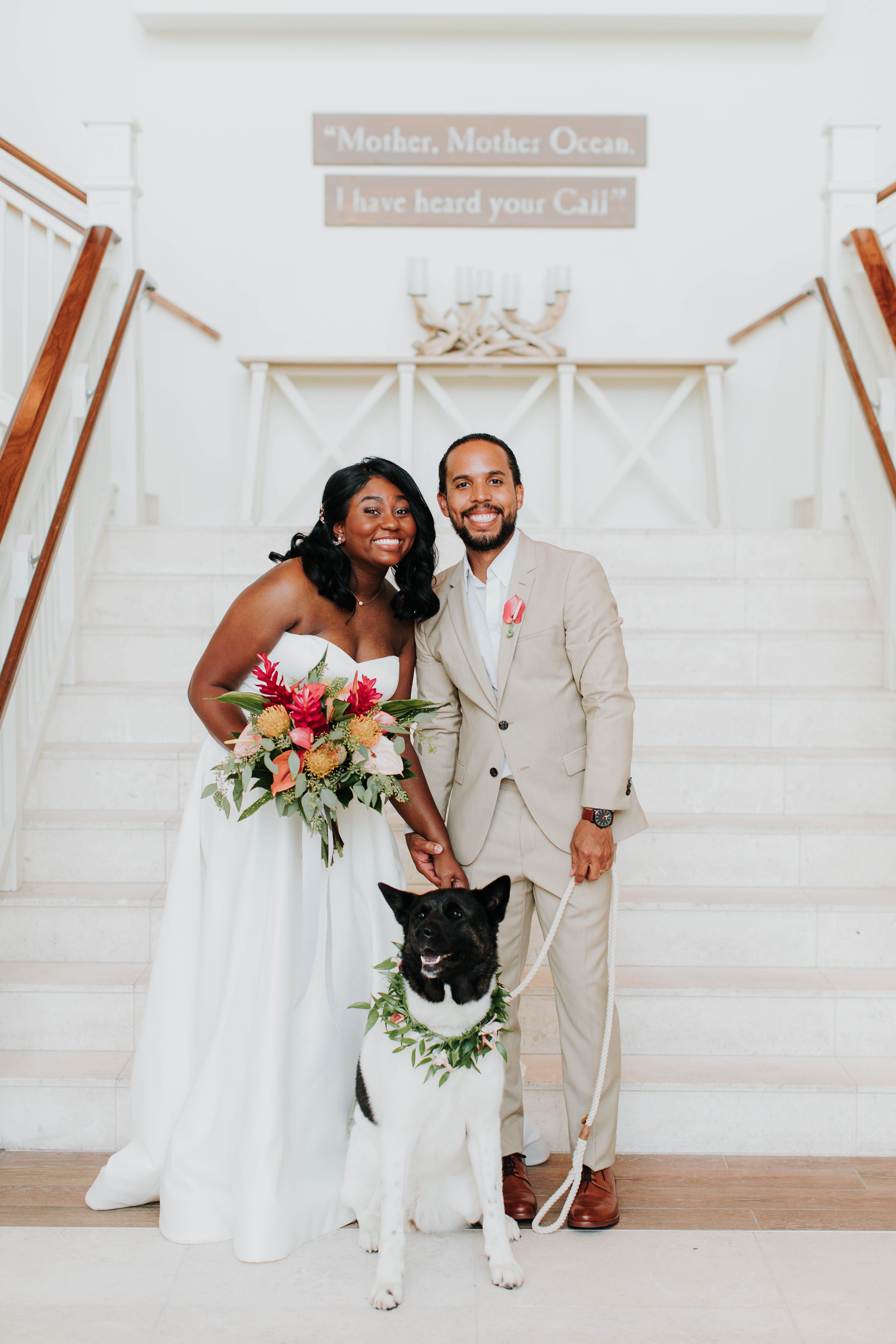 bride, groom, and dog