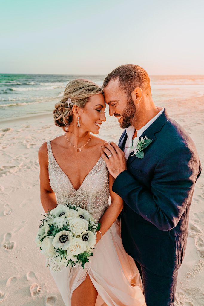 bride and groom at beach wedding in Alabama