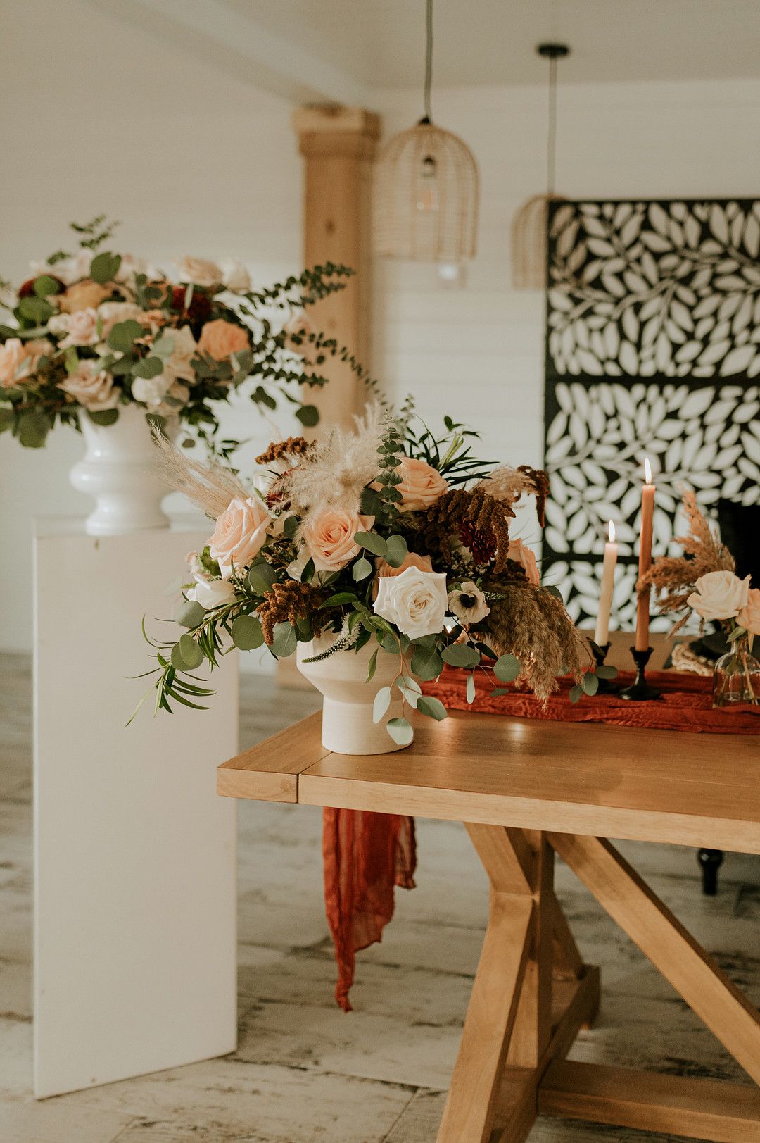 sweetheart table with florals at elegant barn wedding in florida