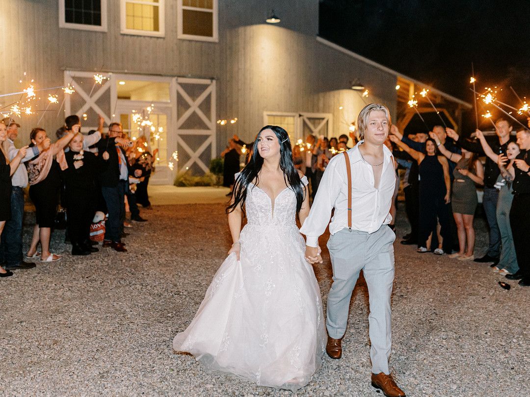 bride and groom at romantic barn wedding in Texas
