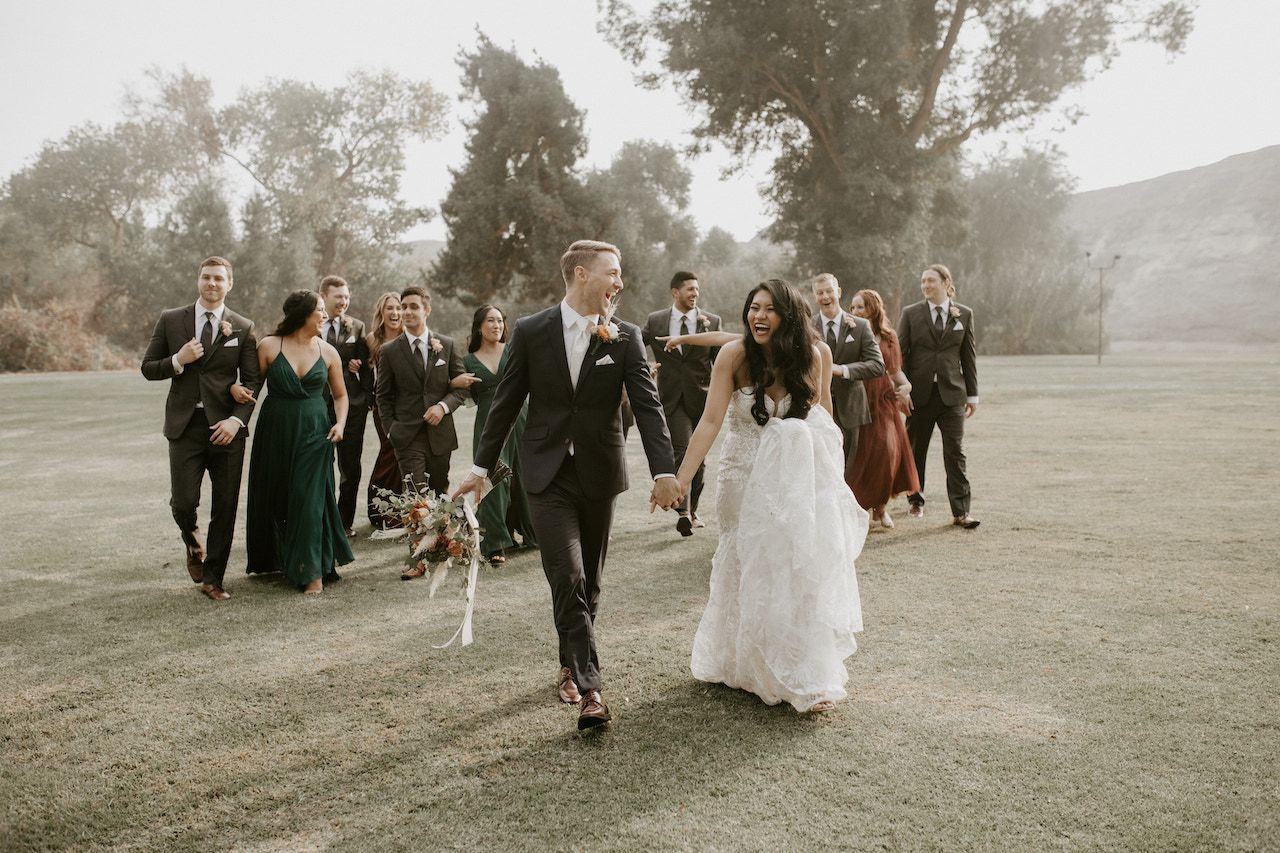 bridal party laughing - ranch wedding in california