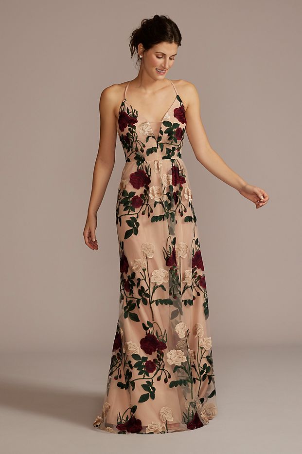 floral embroidered bridesmaid dress